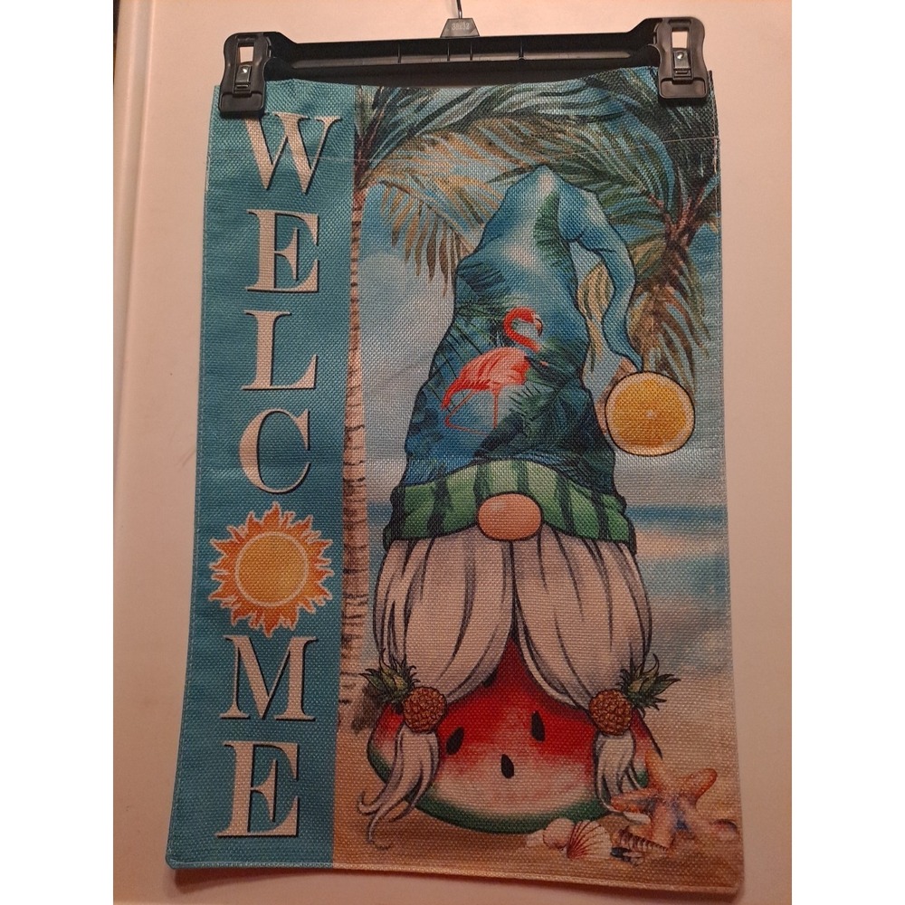 NEW 1pc Double Sided Welcome With Gnome Garden Flag 12x18 Flamingo Watermelon